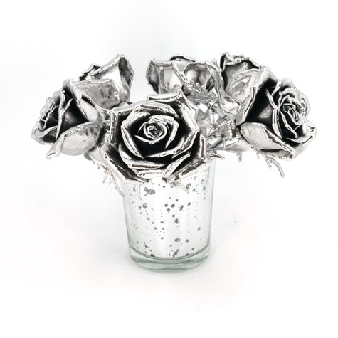 5" Silver Coated Real Rose